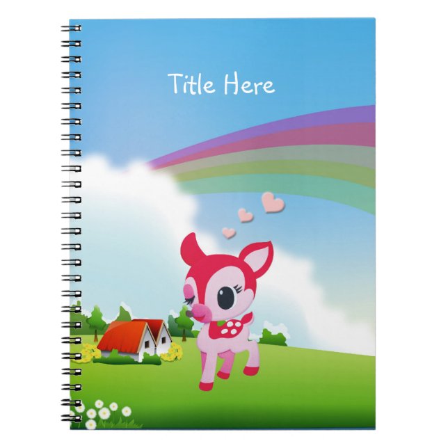 Cute Love Deer Fawn with Rainbow Country Scene Notebook (Front)