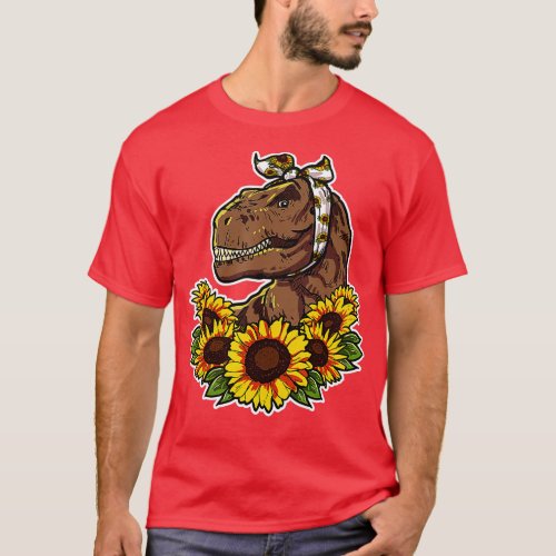 Cute Love Dinosaur Gift Sunflower Decor Rex  T_Shirt