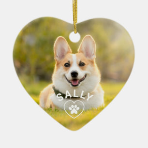 Cute Love Dog Pet Paw Print Personalized Photo Ceramic Ornament