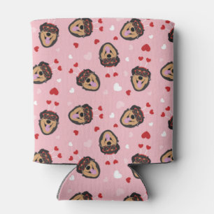 Cute Love Dog Pink Red Can Cooler