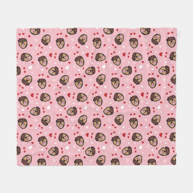 Cute Love Dog Pink Red Fleece Blanket (Front (Horizontal))