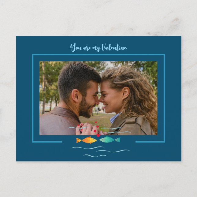 Cute love fish in ocean custom photo postcard (Front)