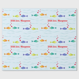 Cute love fish in ocean wrapping paper