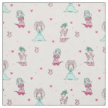 Cute Love Girls Pink Teal Whimsical Cartoon Fabric