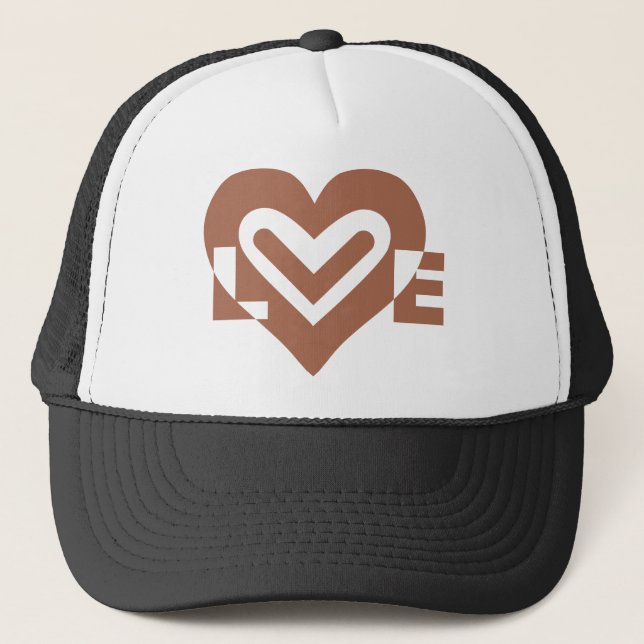 Cute Love Graphic Chocolate Brown Trucker Hat (Front)
