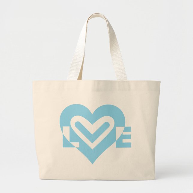 Cute Love Graphic in Blue Large Tote Bag (Front)