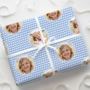 Cute Love Heart 2 Photo Pretty Cornflower Blue Wrapping Paper