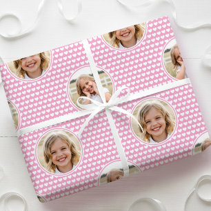 Cute Love Heart 2 Photo Pretty Pink Pattern Wrapping Paper