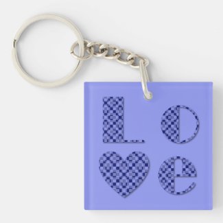 Cute LOVE Heart Checkered Blue Lavender Elegant 