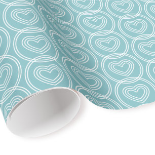 Cute Love Heart Circles Teal Blue Modern Pattern Wrapping Paper