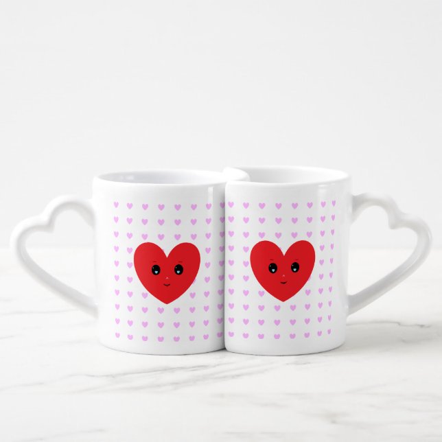 Cute Love Heart Coffee Mug Set (Front Nesting)