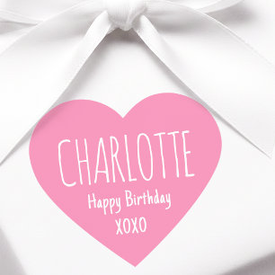 Cute Love Heart Custom Text Name Pink Birthday Sticker