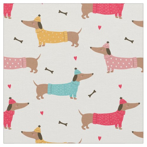 Cute Love Heart Dachshund Dogs Colorful Fabric
