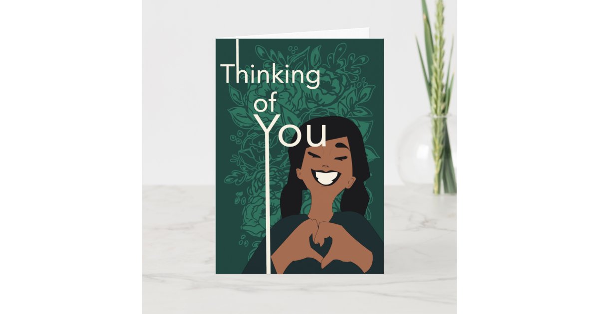Thinking. Thanks Cute Love Heart Floral Green Thinking of You Thank You Card | Zazzle