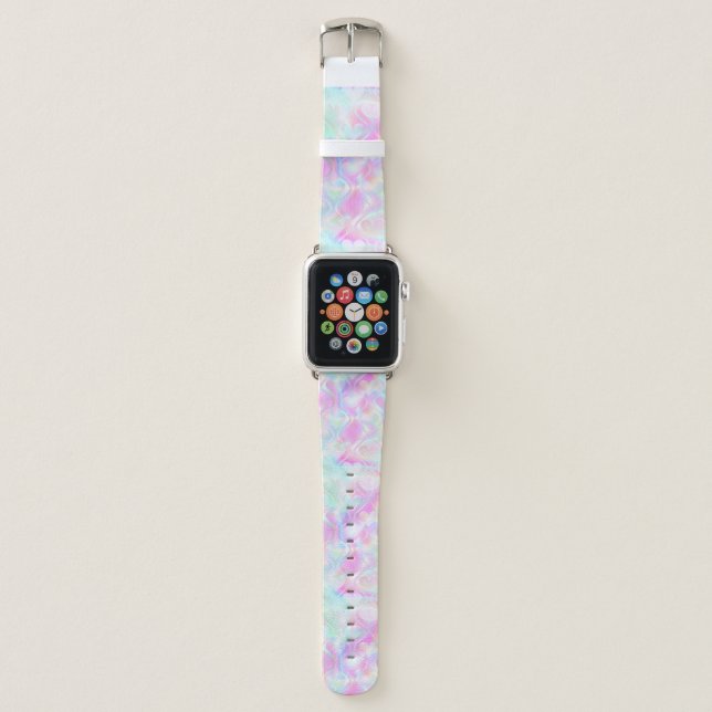 Cute Love Heart Holographic Iridescent Modern Apple Watch Band (Front)