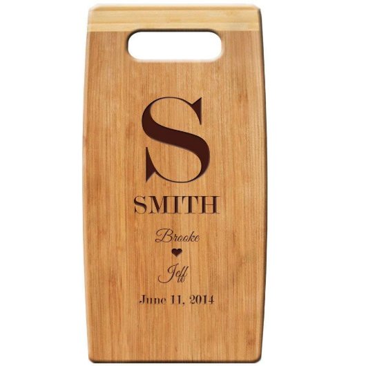 Cute Love Heart Initialed Bamboo Cutting Board (Front)