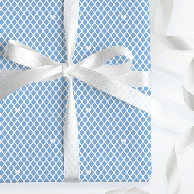 Cute Love Heart Lattice Mesh Pretty Blue Birthday Wrapping Paper (Creator Uploaded)