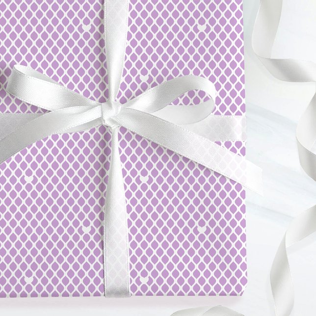 Cute Love Heart Lattice Mesh Pretty Purple Wrapping Paper (Creator Uploaded)