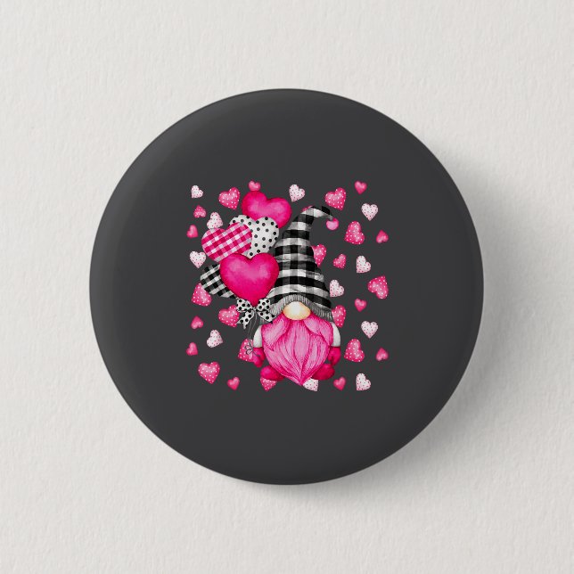 Cute Love Heart Pattern For Her Nk Valentines Gnom Button (Front)