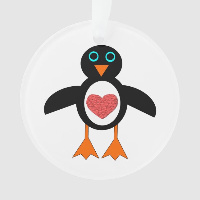 Cute Love Heart Penguin Acrylic Ornament (Front)