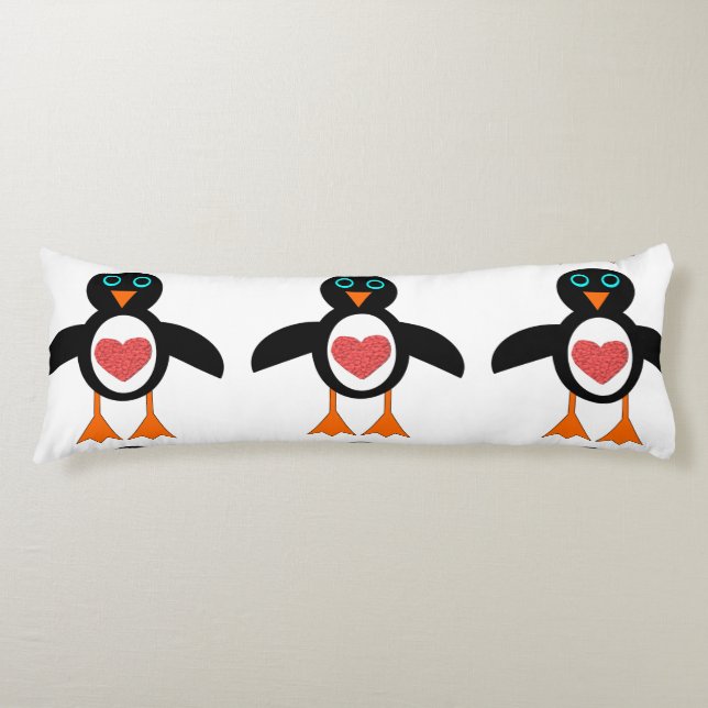 Cute Love Heart Penguin Body Pillow (Front)