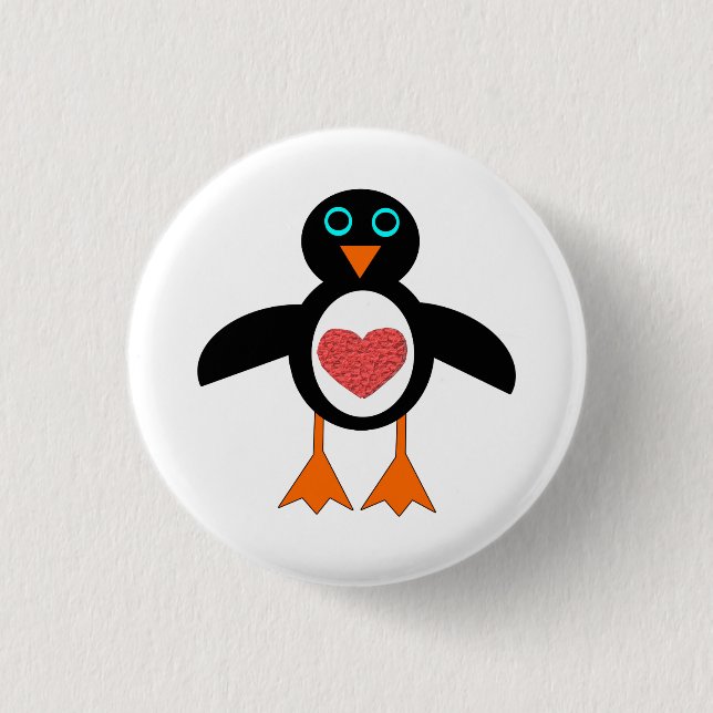 Cute Love Heart Penguin Button (Front)
