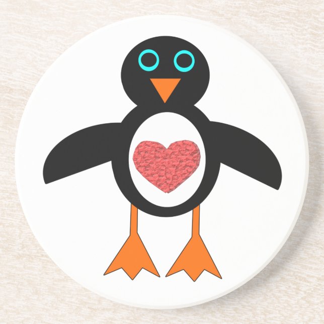 Cute Love Heart Penguin Coasters (Front)