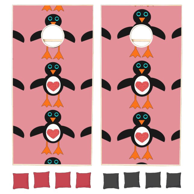 Cute Love heart penguin Cornhole Set (Set)