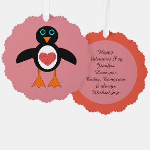 Cute Love Heart Penguin Custom Ornament Card