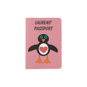 Cute Love Heart Penguin Custom Passport Holder