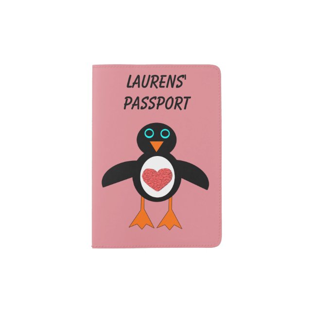 Cute Love Heart Penguin Custom Passport Holder (Front)