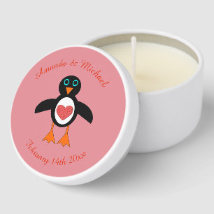 Cute Love Heart Penguin Custom Wedding Mini Candle Favors