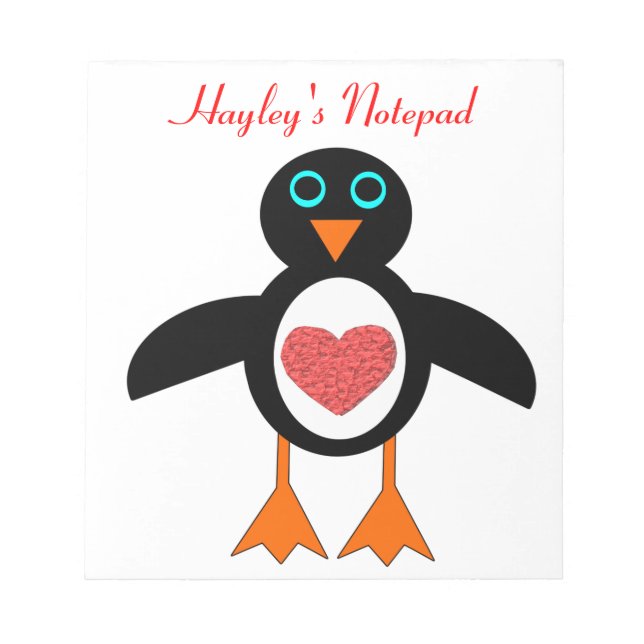 Cute Love Heart Penguin Customizable Notepad (Front)