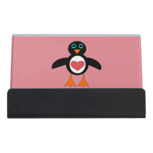 Cute Love Heart Penguin Desk Business Card Holder