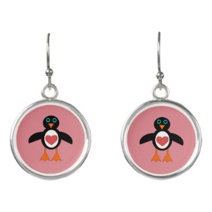 Cute Love Heart Penguin Drop Earrings