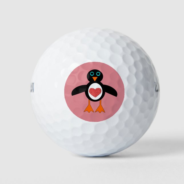 Cute Love Heart Penguin Golf Ball (Front)