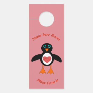 Cute Love Heart Penguin Personalized Door Hanger