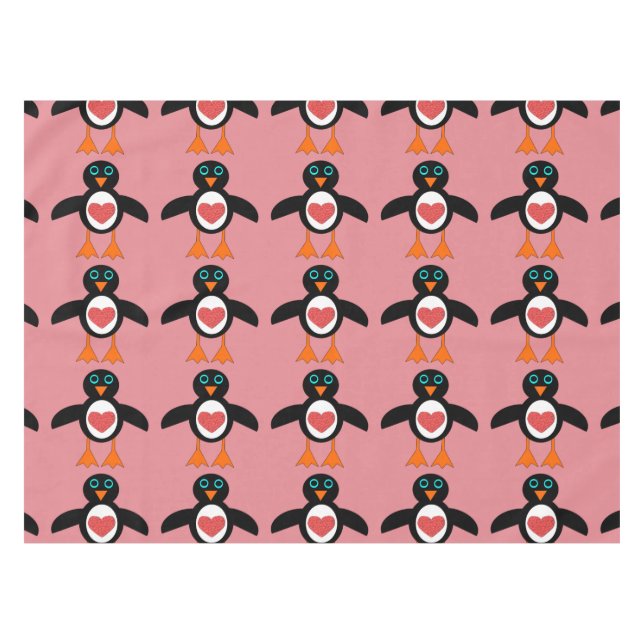 Cute Love Heart Penguin Tablecloth (Front (Horizontal))