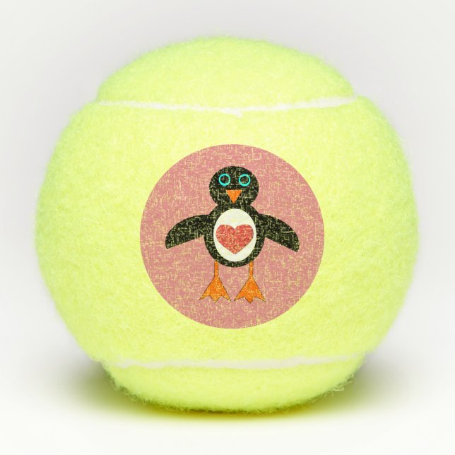 Cute Love Heart Penguin Tennis Balls (Front)