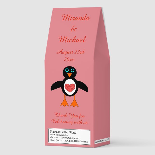 Cute Love Heart Penguin Wedding Custom Roasted Coffee (Front)