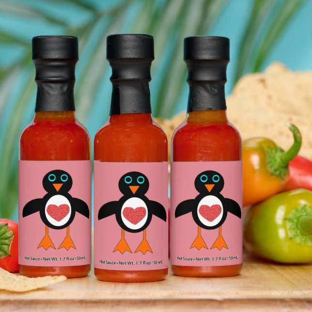 Cute Love Heart Penguin Wedding Hot Sauces (Multi)