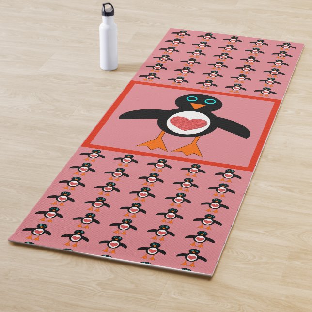 Cute Love Heart Penguin Yoga Mat (In Situ)
