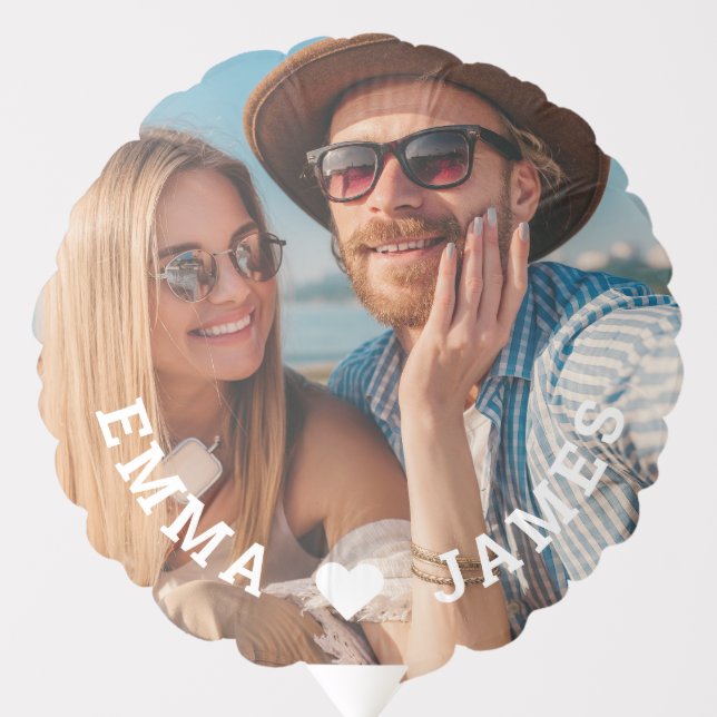 Cute Love Heart Photo Couples Personalized Names Balloon (Front)