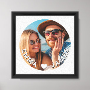 Cute Love Heart Photo Couples Personalized Names Canvas Print