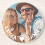 Cute Love Heart Photo Couples Personalized Names Coaster<br><div class="desc">Cute Love Heart Photo Couples Personalized Names Coasterse features your favorite photo with a love heart and personalized with your names in modern white script. Personalize by editing the text in the text box provided and adding your own picture. Perfect gifts for couples, girlfriend, wife, sweetheart and more for birthday,...</div>