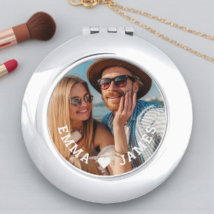Cute Love Heart Photo Couples Personalized Names Compact Mirror
