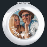 Cute Love Heart Photo Couples Personalized Names Compact Mirror<br><div class="desc">Cute Love Heart Photo Couples Personalized Names Compact Mirror features your favorite photo with a love heart and personalized with your names in modern white script. Personalize by editing the text in the text box provided and adding your own picture. Perfect gifts for couples, girlfriend, wife, sweetheart and more for...</div>