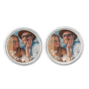 Cute Love Heart Photo Couples Personalized Names Cufflinks