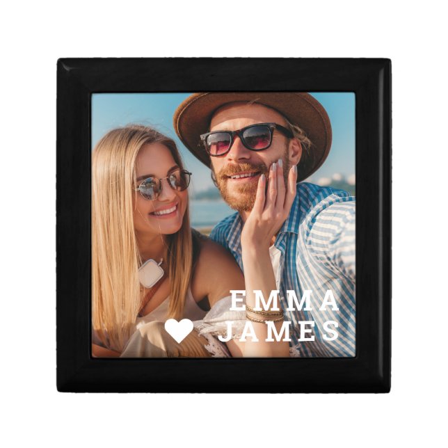 Cute Love Heart Photo Couples Personalized Names Gift Box (Front)