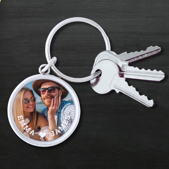 Cute Love Heart Photo Couples Personalized Names Keychain (Creator Uploaded)